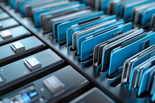 Digital folders and hard drives organizing information in a secure server room