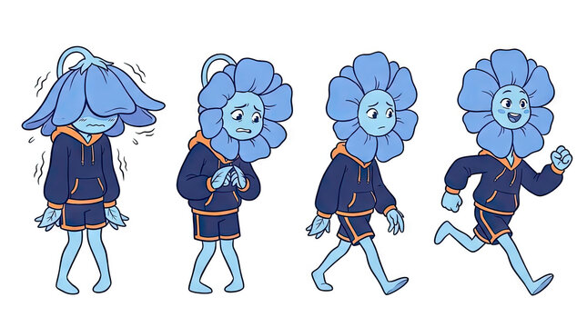 Blue flower character sprite sheet walking and running.