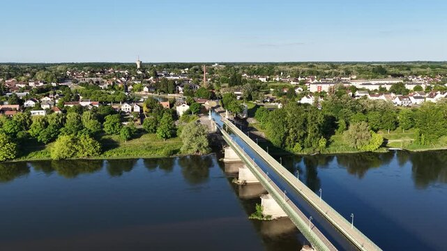 The Pont Canal de Briare, an impressive canal bridge crossing the Loire River in Briare, France, aerial view.