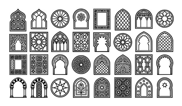 Arabic Islamic decorative window frame geometric vector collection