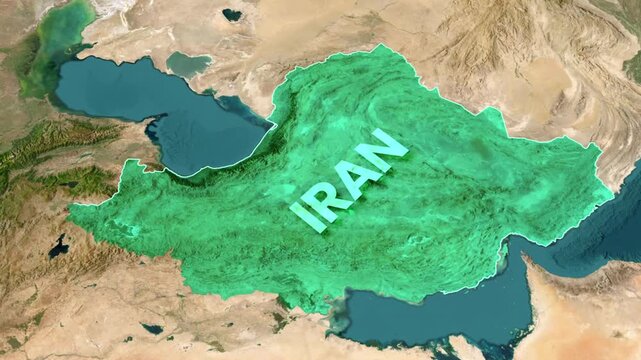 Detailed digital map of Iran highlighting Tehran province motion video clip