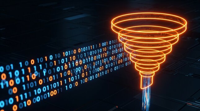 Glowing Digital Funnel Processing Binary Data Stream for Big Data Analytics and Cloud Computing