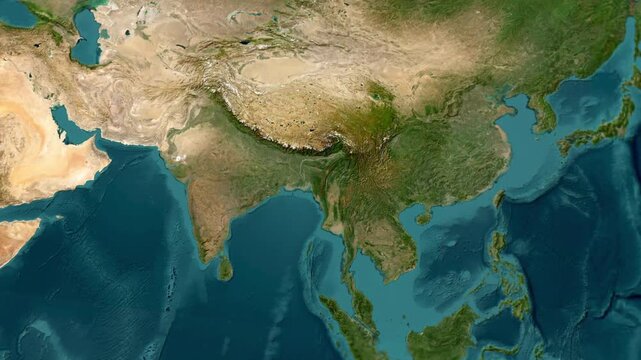 India map animation zooms into colorful borders during digital motion clip