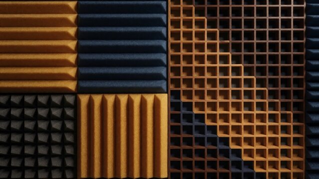 Acoustic foam panels for soundproofing, studio wall texture with geometric patterns.