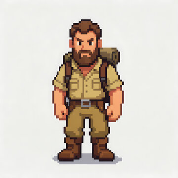 Pixel Art Bearded Adventurer Character