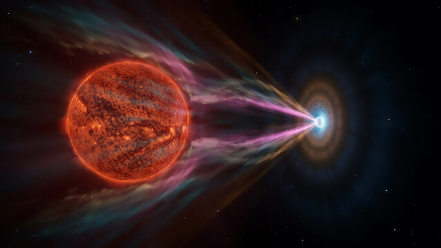 Astronomical view of a spiral galaxy with vibrant orange and purple hues