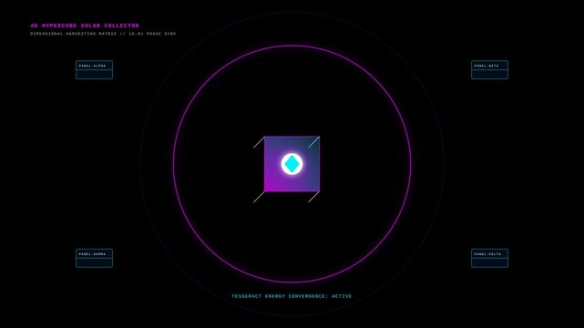Abstract 4D Hypercube Solar Collector HUD Animation with Geometric Energy Matrix Visualization