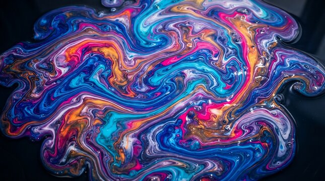 Vibrant fluid swirls of abstract color mix
