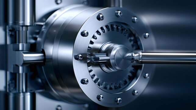 Heavy duty metal vault door mechanism displaying a complex system of gears and bolts ensuring maximum security and protection for valuable assets