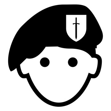 Soldado de las fuerzas especiales. Icono con dibujo sencillo de la cabeza de un hombre con boina de paracaidista