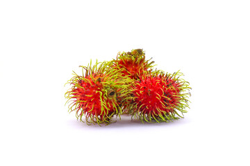 Fototapeta premium Rambutan is a tropical fruit tree. native to Southeast Asian countries.Rambutan on a white background.
