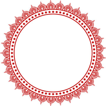 Durga Puja Circular Ornamental Frame with Red Floral Border