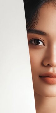 Close up portrait of a womans face partially obscured with copy space beauty concept