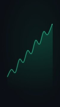 Industry standard single line financial uptrend chart animation featuring smooth green line path, tip arrowhead, clean dark grid, textless minimalist business viz design.