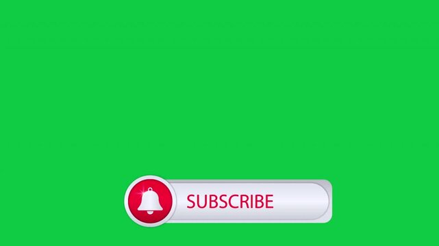 Animated subscribe button with bell notification and mouse click on green screen background