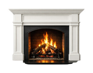 Fototapeta premium PNG Elegant white fireplace with fire