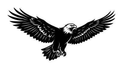 Fototapeta premium Title: Flying Eagle with Spread Wings Black Silhouette Vector Graphic for Tattoo