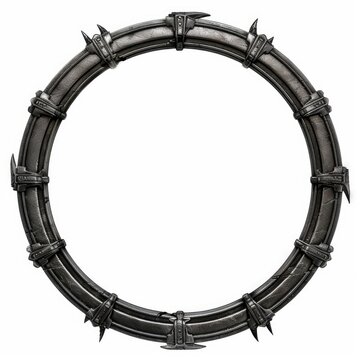 Metallic spiked circle is forming a frame on a white background