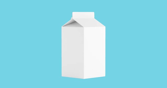 4k Resolution Video: Packaging Mockup, Beverage Carton, Product Branding And Retail Design Concept. Blank White Carton With Screw Cap Seamless Loop Animated On Blue Background With Alpha Matte