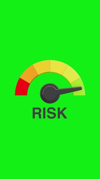4k Resolution Vertical Video for Social Media: Risk Assessment, Financial Exposure And Decision Management. Risk Gauge With Red To Green Scale And Needle Animated From High To Low 