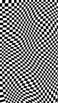 4k Resolution Vertical Video for Social Media: Optical Illusion, Psychedelic Pattern And Dynamic Wave Concept. Trippy Warped Black And White Animated Checkerboard Background