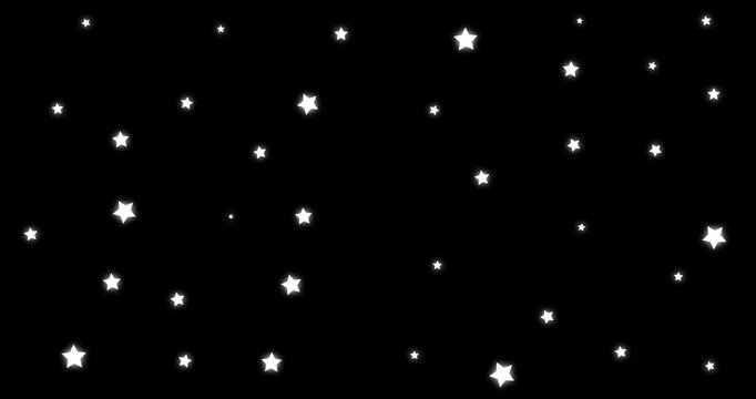 4k Resolution Video: Night Sky, Cosmic Wonder, Celebration, Magic, Dreaming And Festive Sparkle Concept. Animated White Twinkling Stars Scattered Across A Black Background