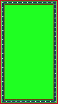 4k Resolution Vertical Video for Social Media: Patriotic American Frame, Stars, Stripes, Red, Blue, White Border And Copyspace Concept. Rectangular USA Themed Border With Green Screen Center