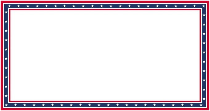 4k Resolution Video: Patriotic American Frame, Stars, Stripes, Red, Blue, White Border And Copyspace Concept. Rectangular USA Themed Border With Large Blank Screen Center