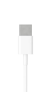 4k Resolution Vertical Video for Social Media: Data Transfer And Charging Concept. White USB A Connector With Slim Cable, Metallic Plug And Plastic Housing Seamless Loop Rotating On White Background 