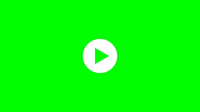 Play button icon centered on bright green screen background for video footage animation showing interactive media control interface design element