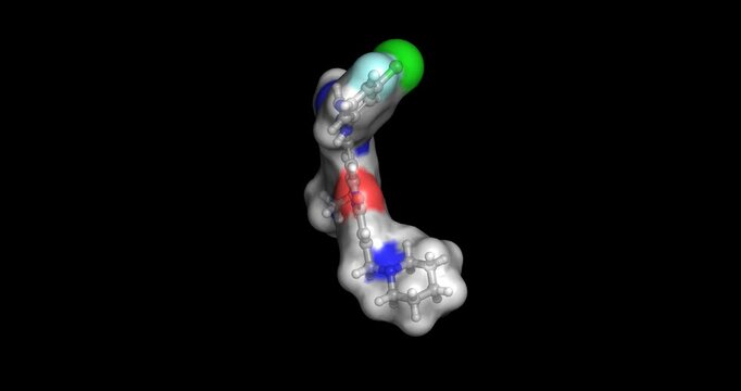 Dacomitinib, targeted cancer drug and irreversible EGFR inhibitor for non-small cell lung cancer treatment, 3D molecule 4K spinning
