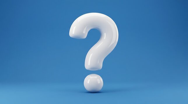 White 3D question mark symbol isolated on a solid blue background