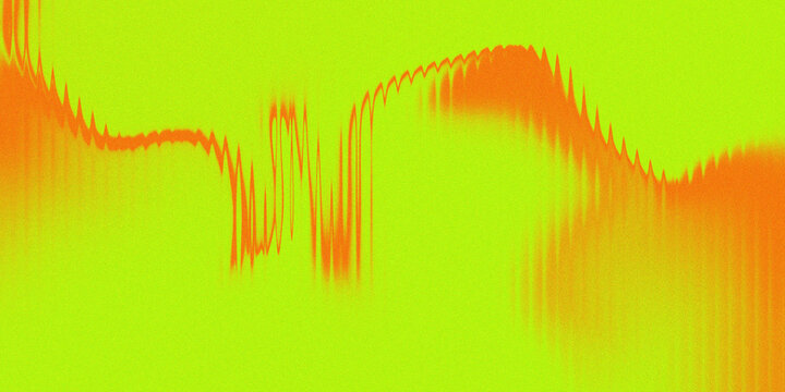 Neon green orange grain background with glowing waveform, vivid noise texture, blurred vertical distortion and energetic color contrast. Concept of sound, energy, motion and technology