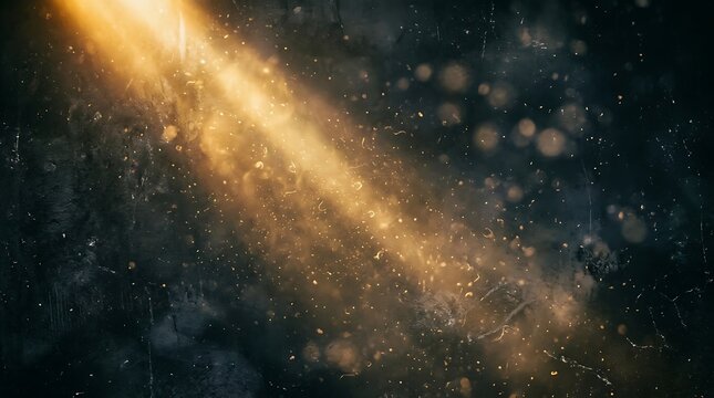 Sunlight beam shining through dust motes floating in dark atmosphere