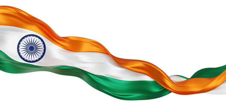 India flag ribbon flowing isolated on transparent background with copy space 3D render
