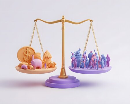 Colorful Balance Scale Representing Wealth and Community Value