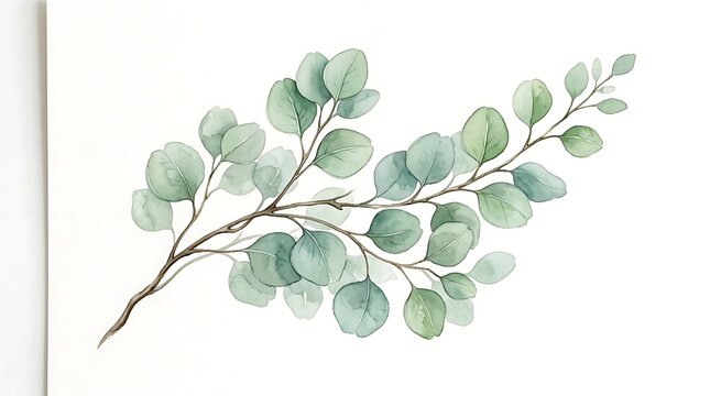Watercolor eucalyptus branch with green leaves art, watercolor