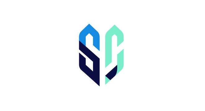 Minimalist Letter SC Monogram Logo Design Featuring Abstract Geometric Shield Shapes in Blue and Teal Gradient Colors on a White Background