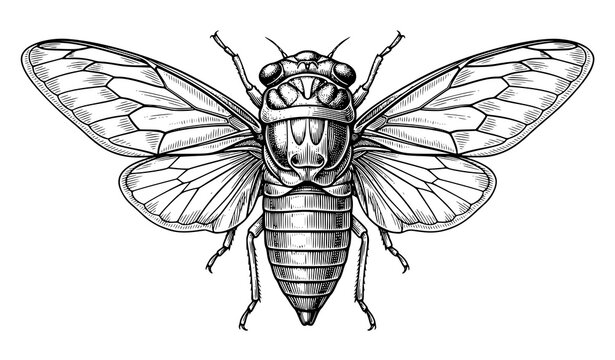 Cicada Cicadidae Vintage Natural History Engraving Illustration