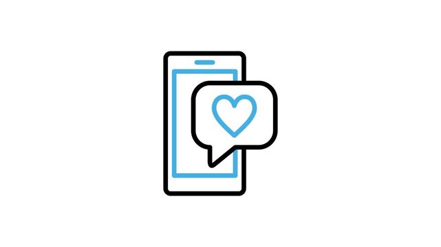 Animated love message icon on a mobile phone. Speech bubble, communication, conversation, discussion, dialogue, interaction or romantic chats via social media. Motion graphics video with alpha channel