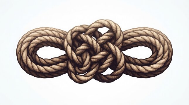 Complex intertwined decorative rope knot shaped like an infinite symbol representing strength unity and eternal connection in a detailed illustration