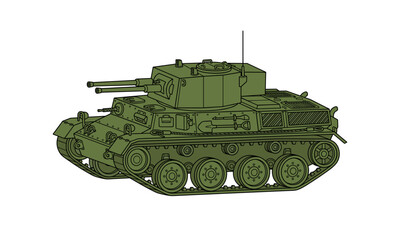 Fototapeta premium Green military tank, armored combat vehicle, tactical defense and war vector illustration