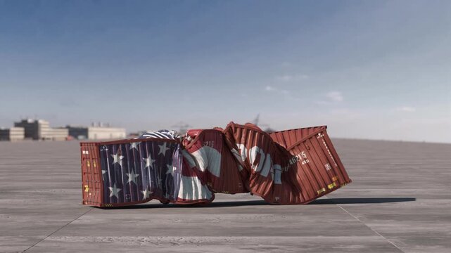 Collided cargo containers symbolizing USA export crisis