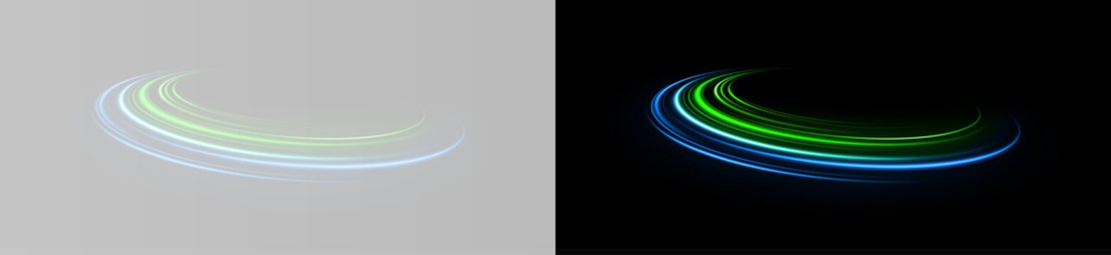 Neon light rings with flowing lines and vibrant luminous trails.