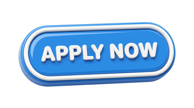 3d render of a blue glossy apply now button on a transparent background
