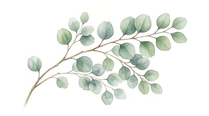 Obraz premium Watercolor eucalyptus branch with green leaves botanical painting