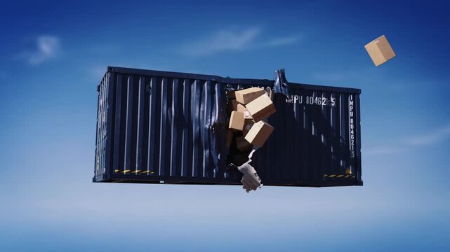 Cargo container takes damage and spills boxes