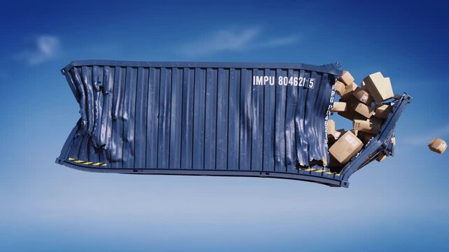 Bullet piercing blue container scattering boxes