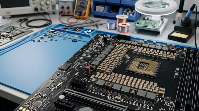 precision multilayer ceramic capacitor bank surrounding processor power delivery components on advanced electronic circuit board