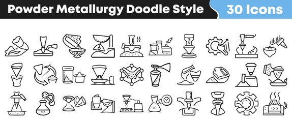 Fototapeta premium Powder metallurgy collection featuring thirty distinct hand drawn industrial icons set
